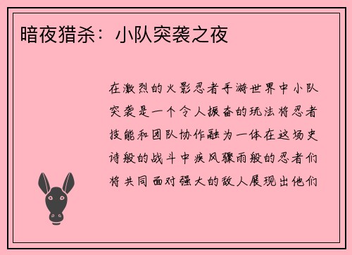 暗夜猎杀：小队突袭之夜
